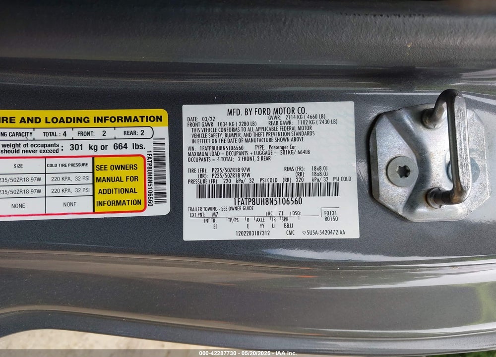 2022 FORD MUSTANG VIN: 1FATP8UH8N5106560