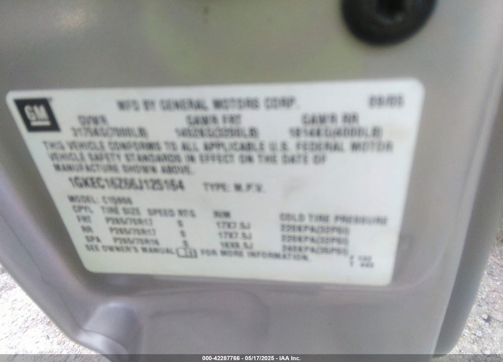 2006 GMC YUKON XL 1500 VIN: 1GKEC16Z66J125164