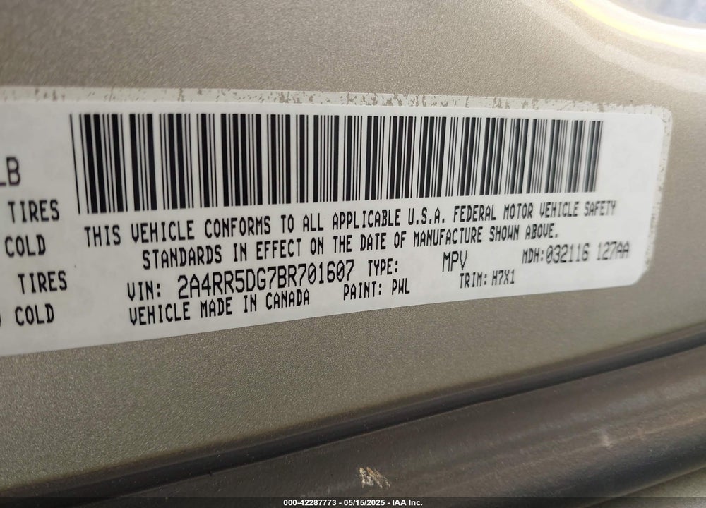 2011 CHRYSLER TOWN & COUNTRY TOURING VIN: 2A4RR5DG7BR701607