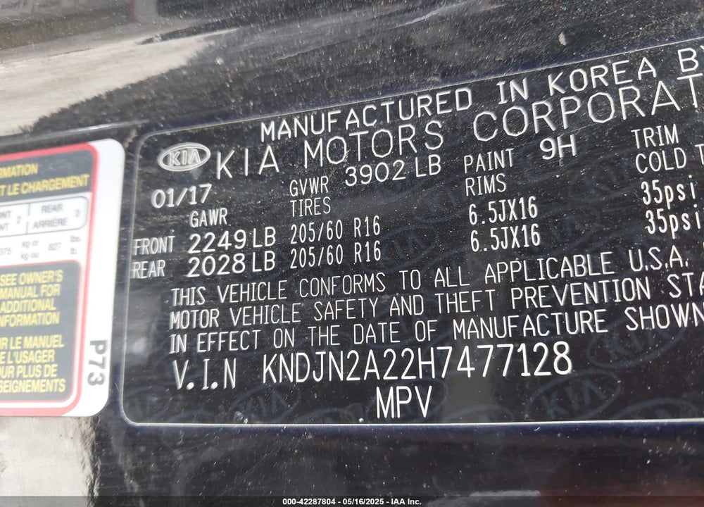 2017 KIA SOUL VIN: KNDJN2A22H7477128