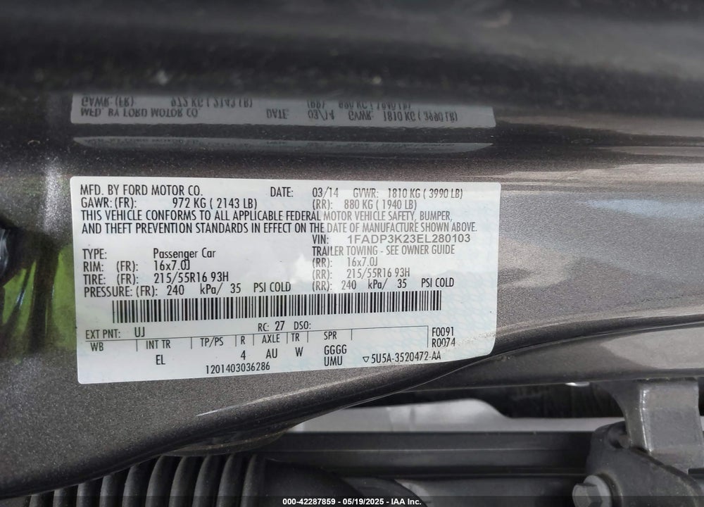 2014 FORD FOCUS SE VIN: 1FADP3K23EL280103