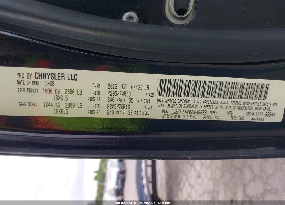 2008 JEEP PATRIOT VIN: 1J8FT28W88D648690