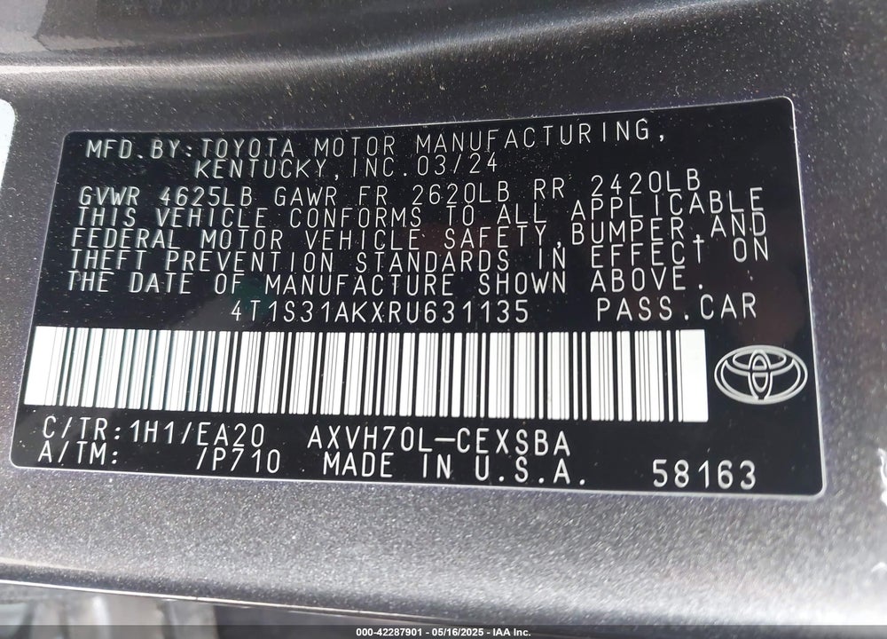 2024 TOYOTA CAMRY HYBRID VIN: 4T1S31AKXRU631135