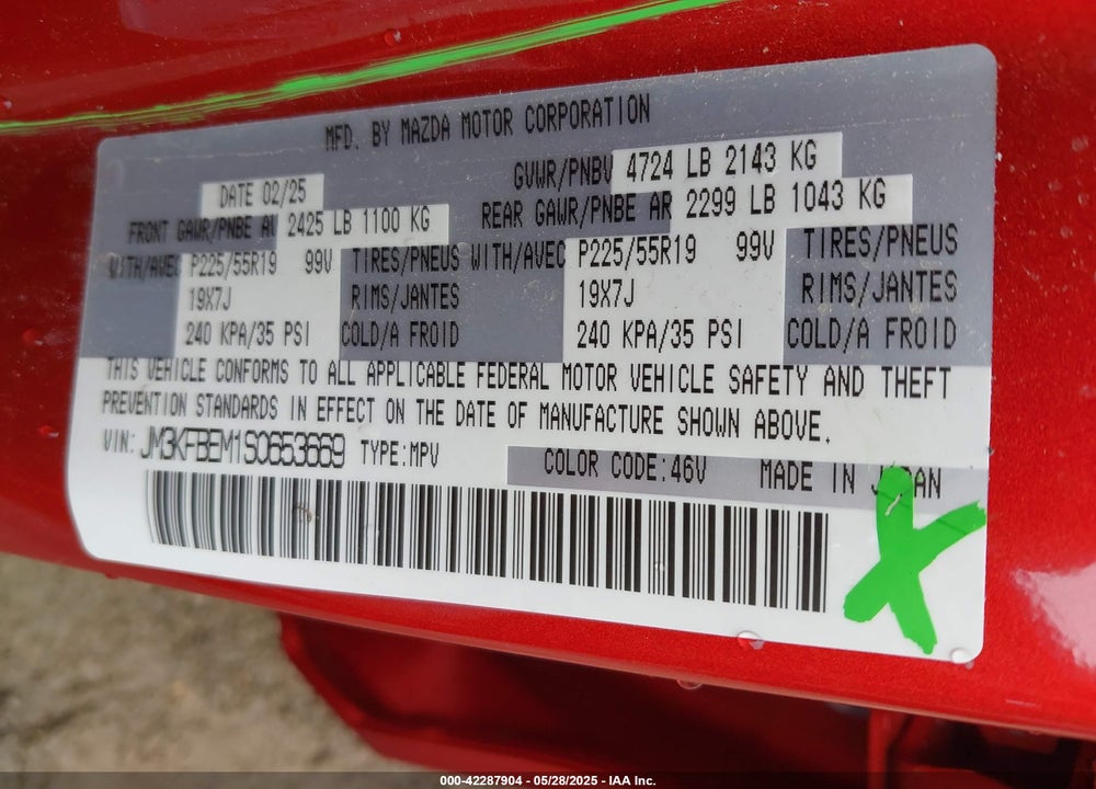 2025 MAZDA CX-5 VIN: JM3KFBEM1S0653669