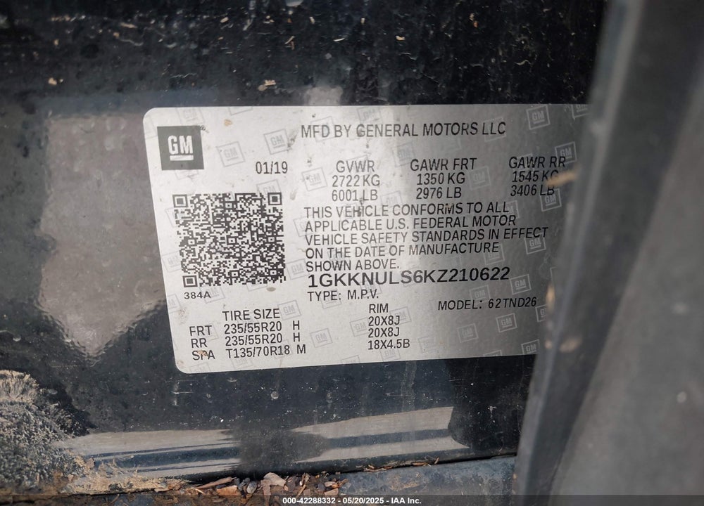 2019 GMC ACADIA VIN: 1GKKNULS6KZ210622