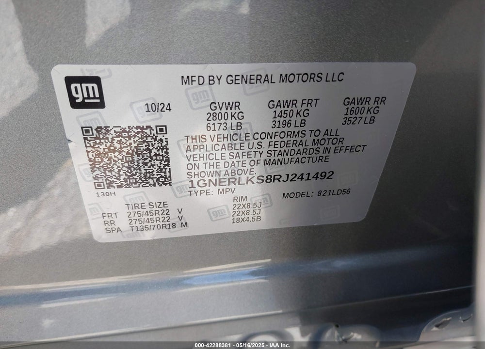 2024 CHEVROLET TRAVERSE VIN: 1GNERLKS8RJ241492