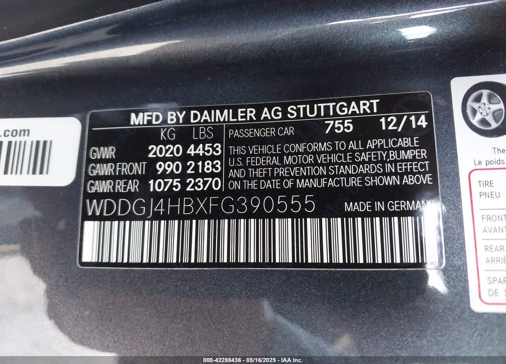 2015 MERCEDES-BENZ C 250 VIN: WDDGJ4HBXFG390555
