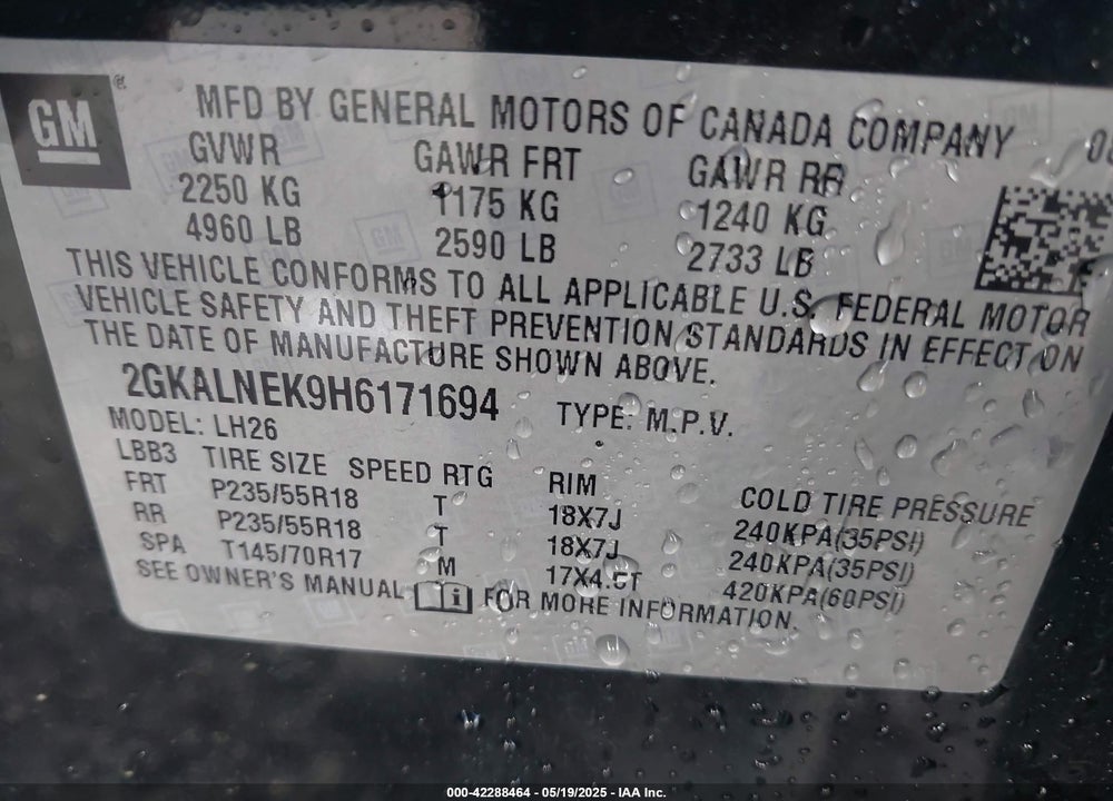 2017 GMC TERRAIN VIN: 2GKALNEK9H6171694