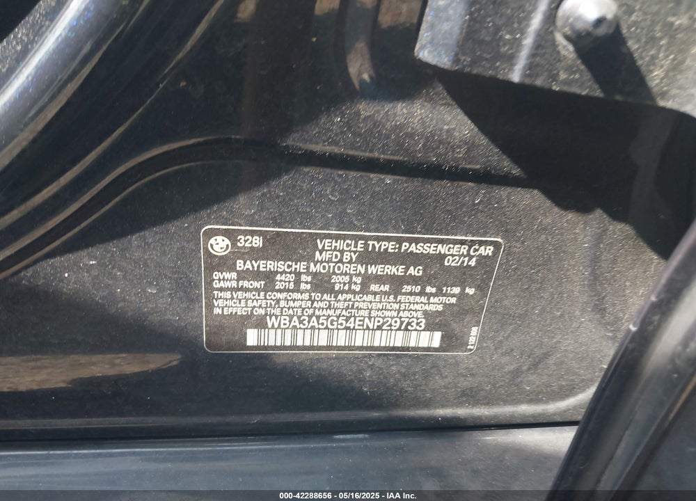2014 BMW 328I VIN: WBA3A5G54ENP29733
