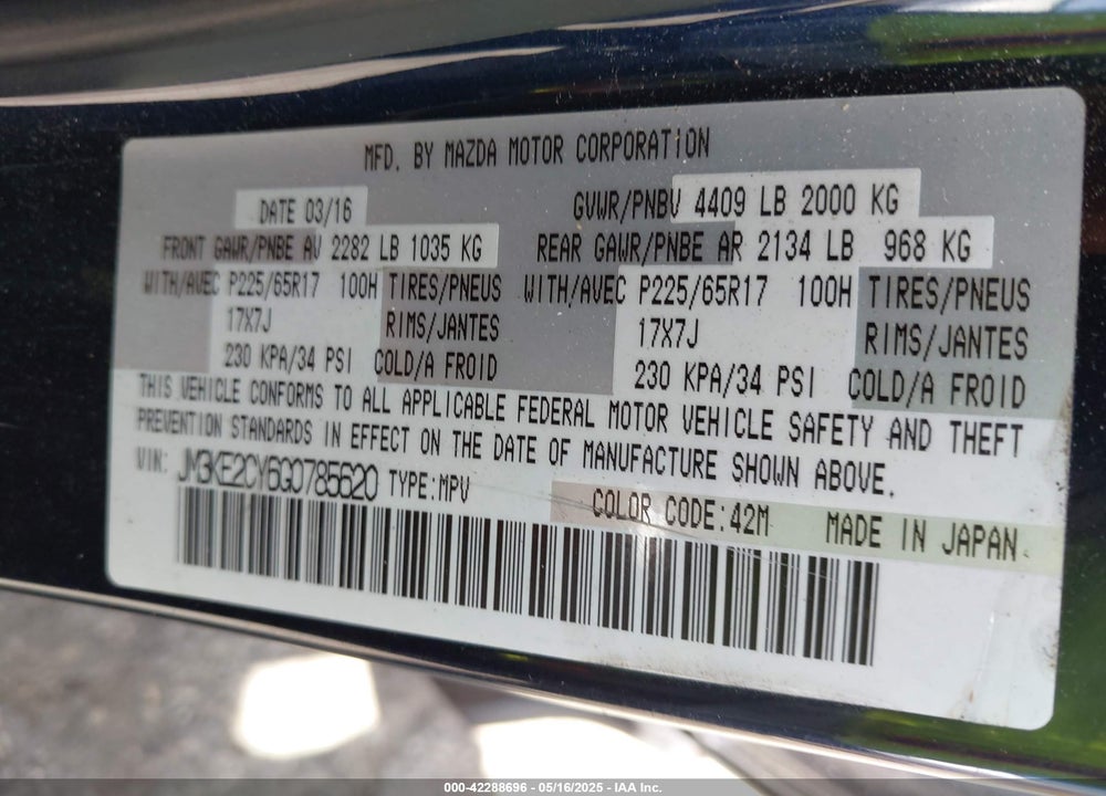 2016 MAZDA CX-5 VIN: JM3KE2CY6G0785620