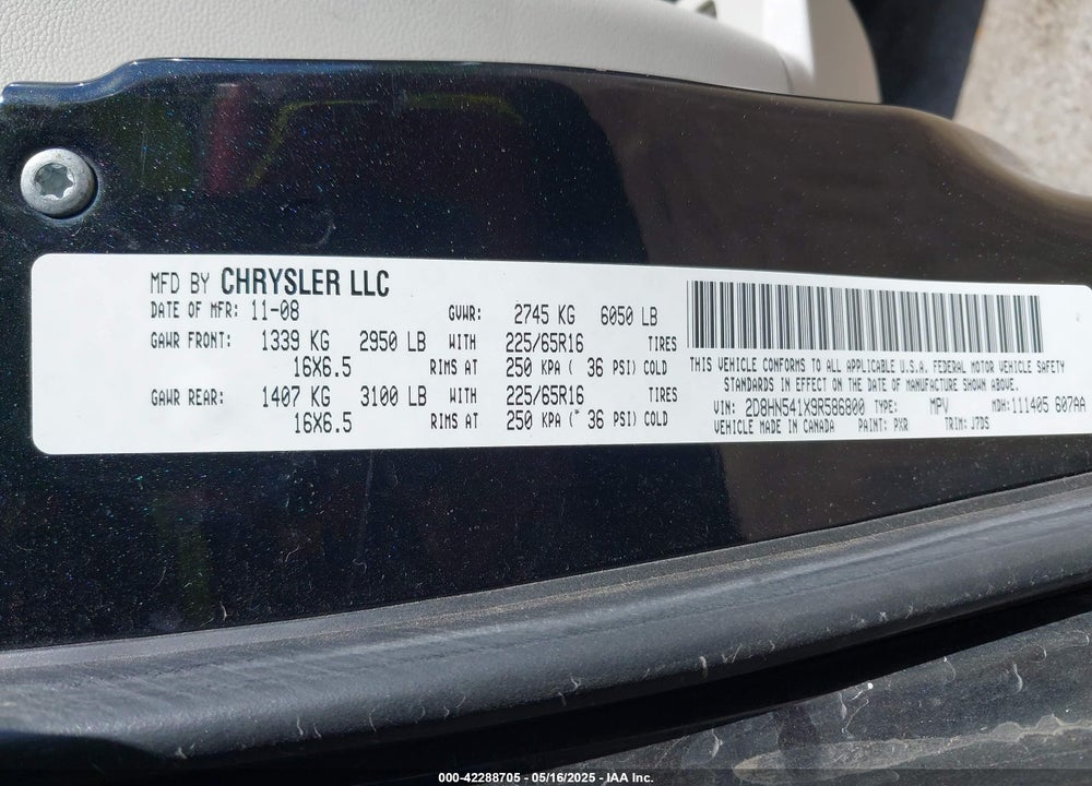 2009 DODGE GRAND CARAVAN VIN: 2D8HN541X9R586800