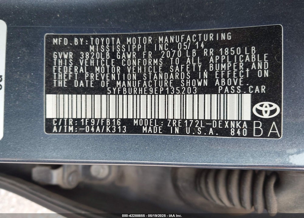 2014 TOYOTA COROLLA VIN: 5YFBURHE9EP135203