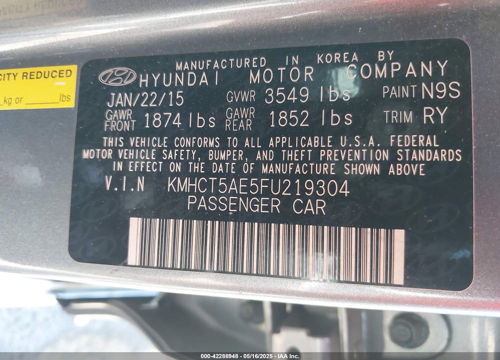 2015 HYUNDAI ACCENT VIN: KMHCT5AE5FU219304
