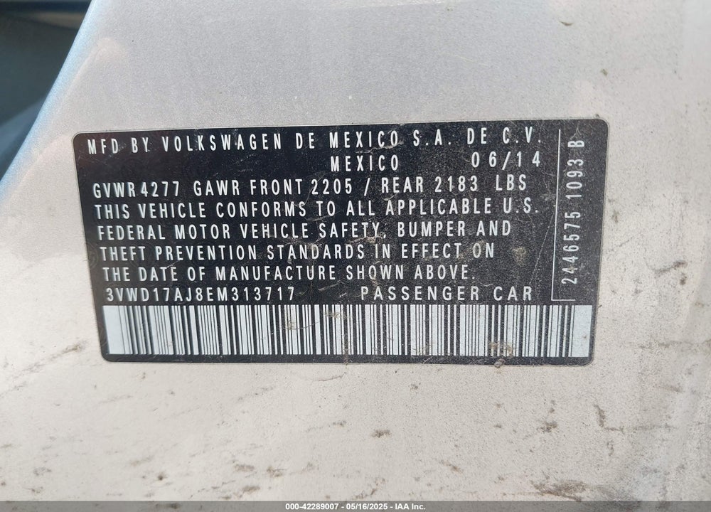 2014 VOLKSWAGEN JETTA 1.8T SE VIN: 3VWD17AJ8EM313717