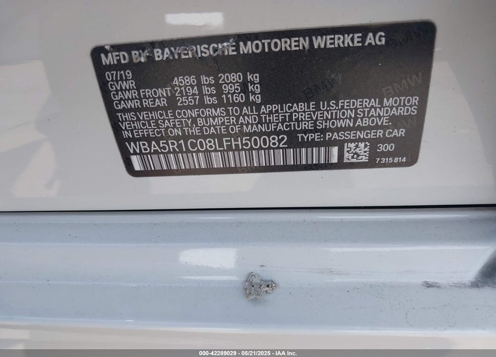 2020 BMW 330I VIN: WBA5R1C08LFH50082