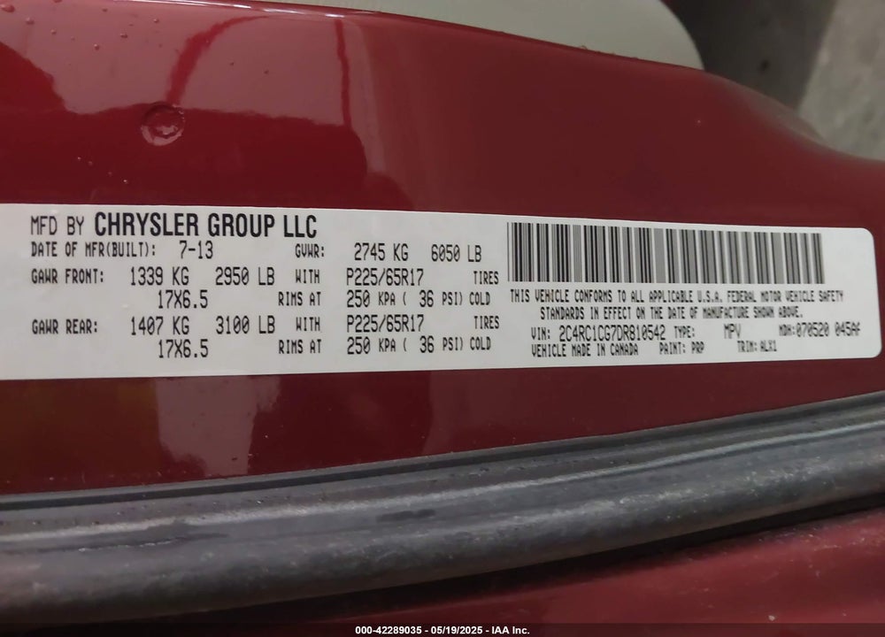 2013 CHRYSLER TOWN & COUNTRY TOURING-L VIN: 2C4RC1CG7DR810542