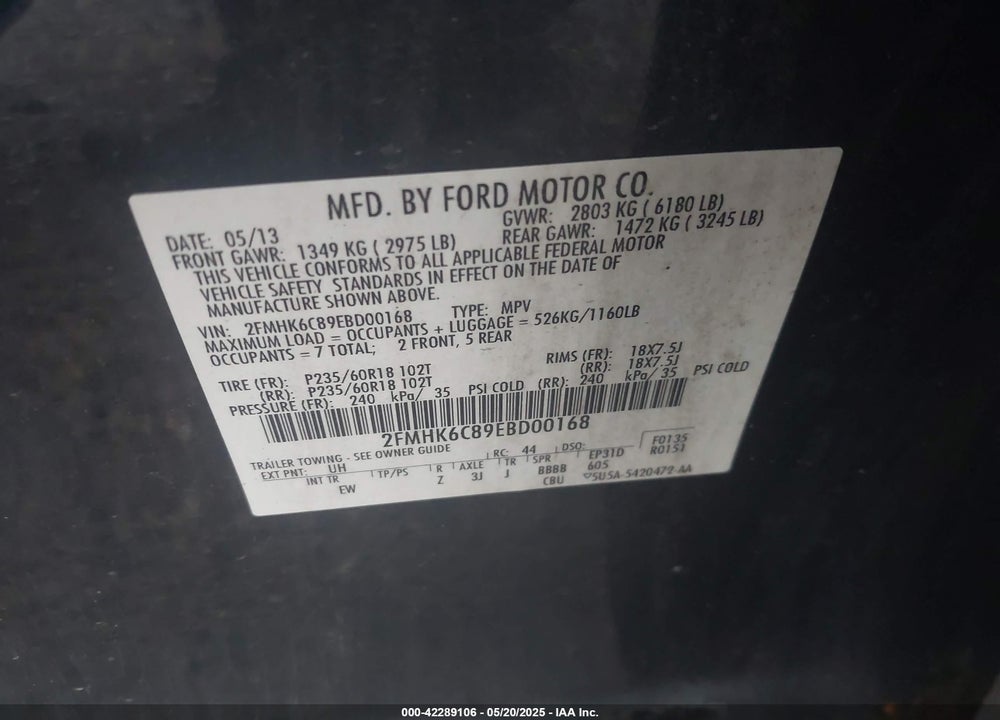 2014 FORD FLEX SEL VIN: 2FMHK6C89EBD00168