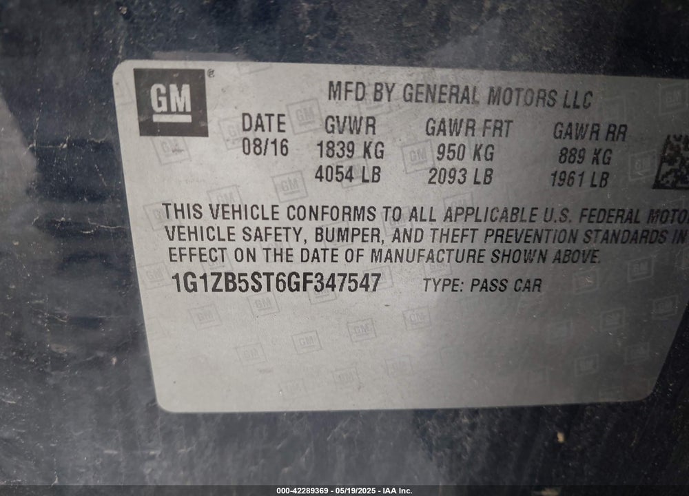 2016 CHEVROLET MALIBU LS VIN: 1G1ZB5ST6GF347547