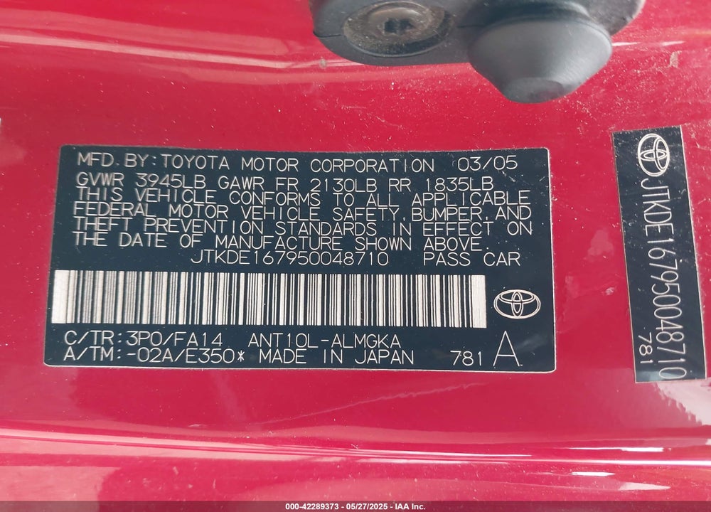2005 SCION TC VIN: JTKDE167950048710