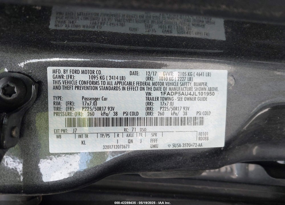 2018 FORD C-MAX HYBRID SE VIN: 1FADP5AU4JL101950