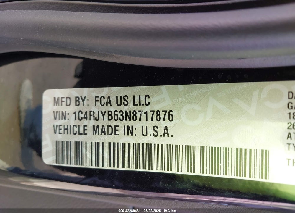 2022 JEEP GRAND CHEROKEE VIN: 1C4RJYB63N8717876