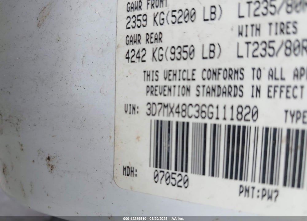 2006 DODGE RAM 3500 SLT/SPORT VIN: 3D7MX48C36G111820