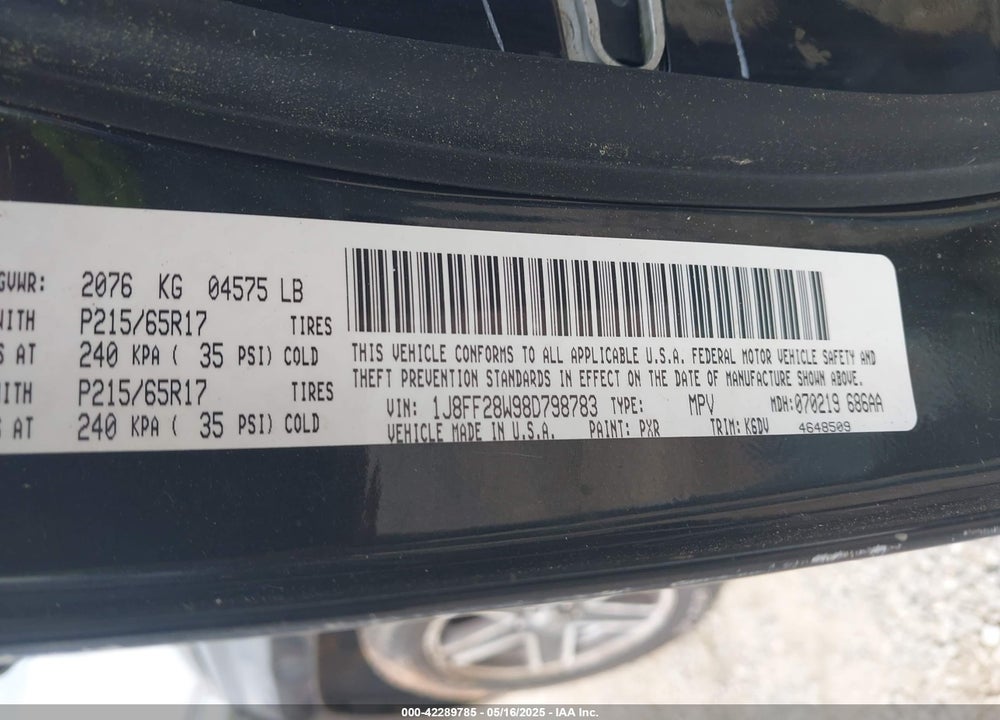 2008 JEEP PATRIOT VIN: 1J8FF28W98D798783