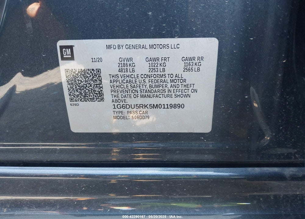 2021 CADILLAC CT5 VIN: 1G6DU5RK5M0119890