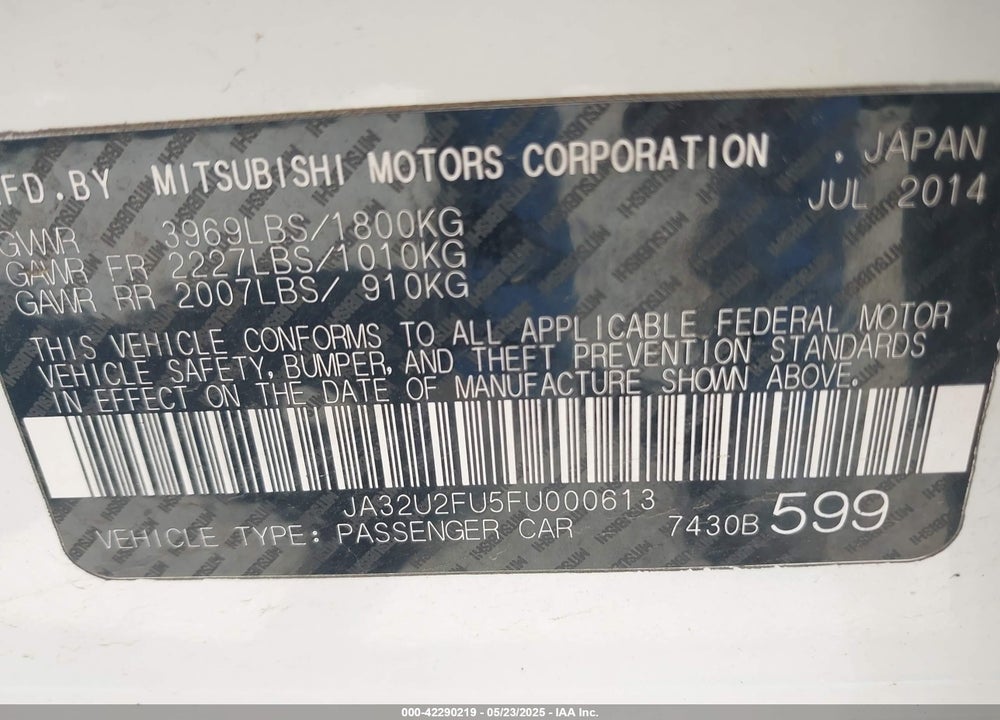 2015 MITSUBISHI LANCER ES VIN: JA32U2FU5FU000613