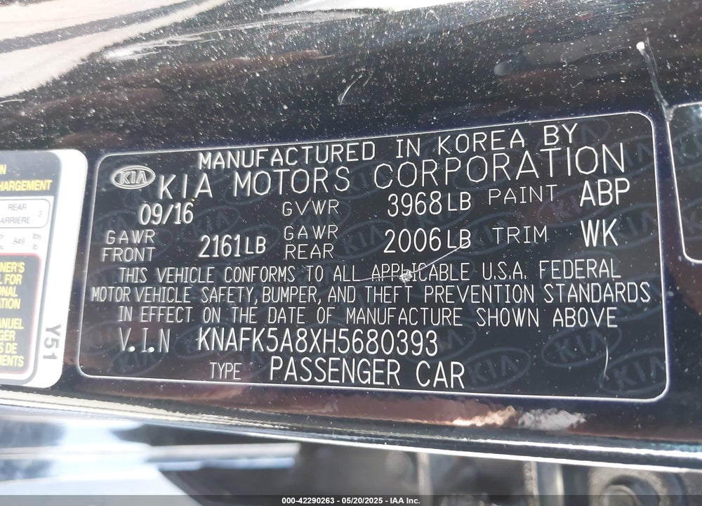 2017 KIA FORTE LX VIN: KNAFK5A8XH5680393