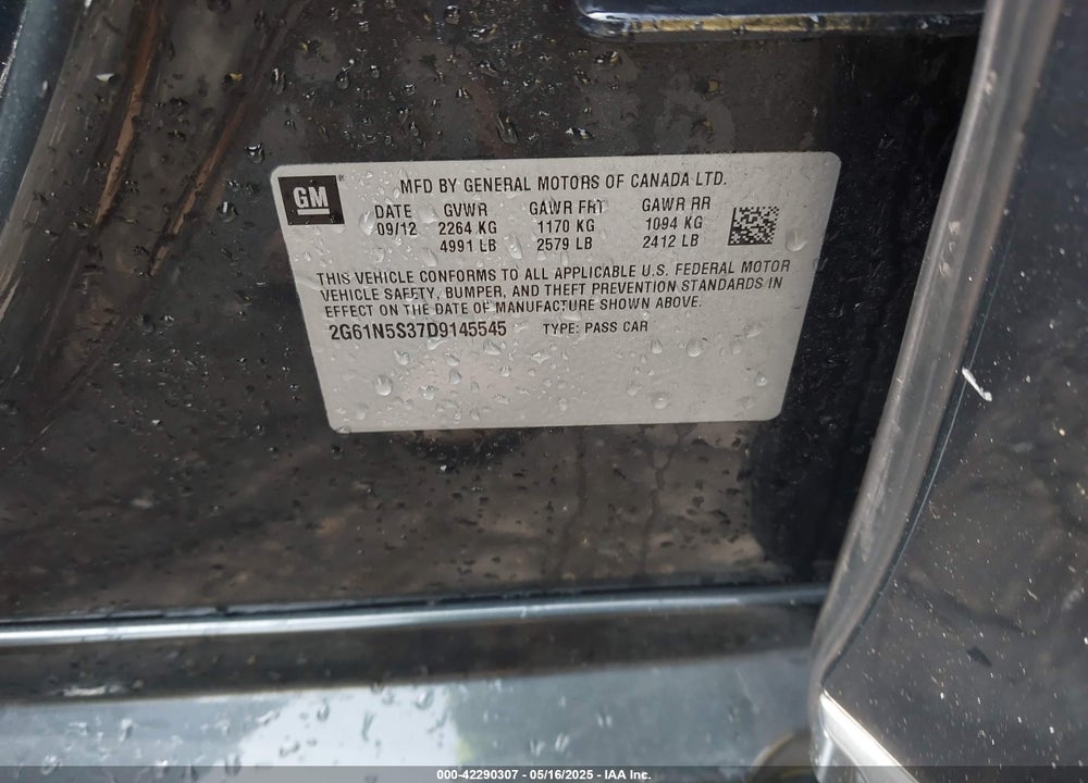 2013 CADILLAC XTS VIN: 2G61N5S37D9145545