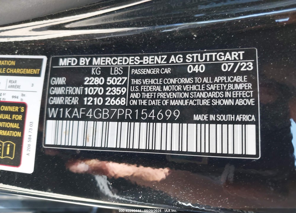 2023 MERCEDES-BENZ C 300 VIN: W1KAF4GB7PR154699