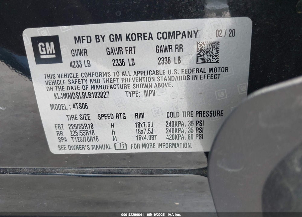 2020 BUICK ENCORE GX VIN: KL4MMDSL8LB103027