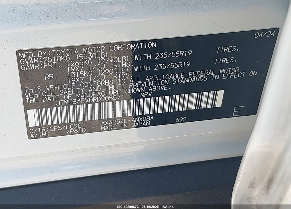 2024 TOYOTA RAV4 PRIME VIN: JTMEB3FV0RD205571
