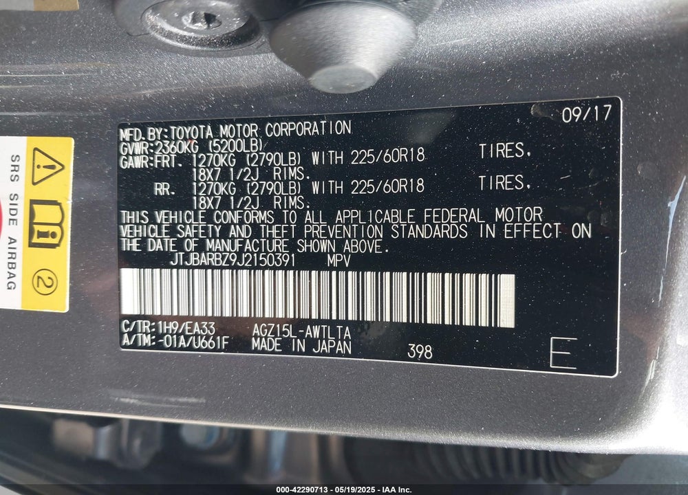 2018 LEXUS NX300 VIN: JTJBARBZ9J2150391