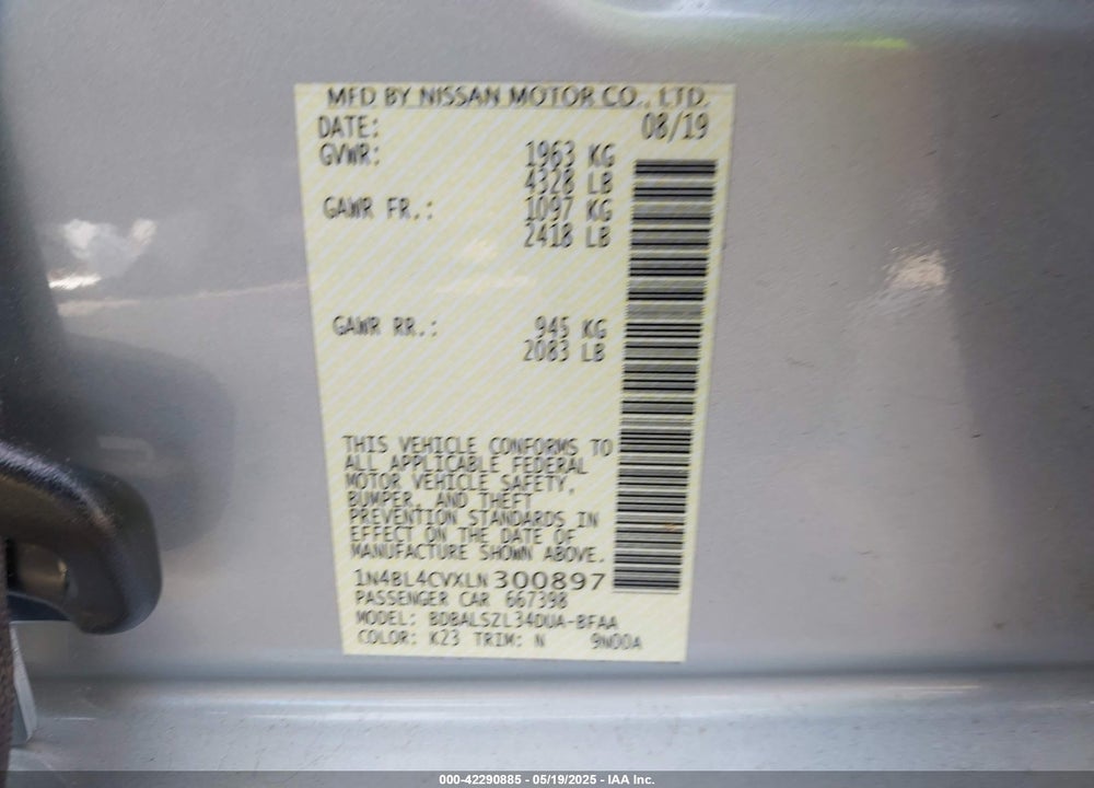 2020 NISSAN ALTIMA VIN: 1N4BL4CVXLN300897
