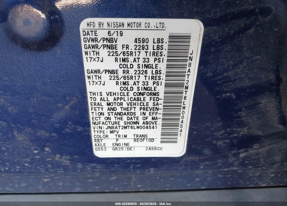 2020 NISSAN ROGUE VIN: JN8AT2MT6LW004541