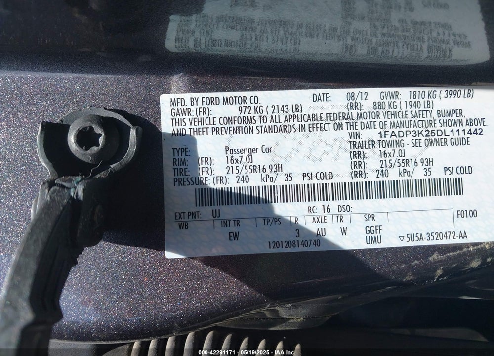 2013 FORD FOCUS SE VIN: 1FADP3K25DL111442