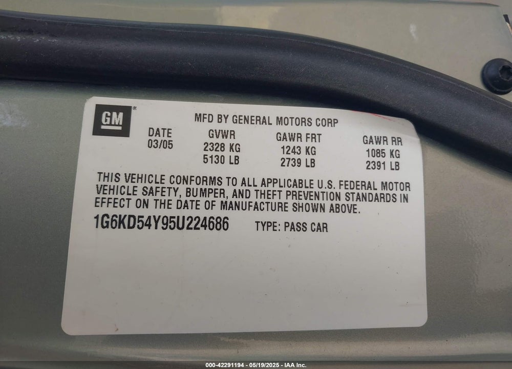 2005 CADILLAC DEVILLE LIVERY VIN: 1G6KD54Y95U224686