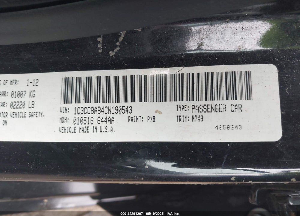 2012 CHRYSLER 200 LX VIN: 1C3CCBAB4CN190543