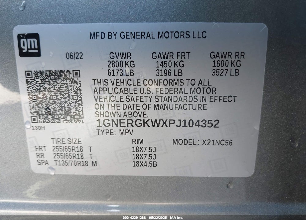 2023 CHEVROLET TRAVERSE VIN: 1GNERGKWXPJ104352