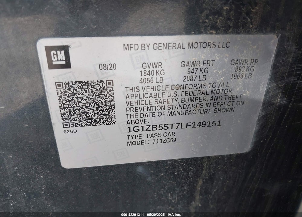 2020 CHEVROLET MALIBU FWD LS VIN: 1G1ZB5ST7LF149151