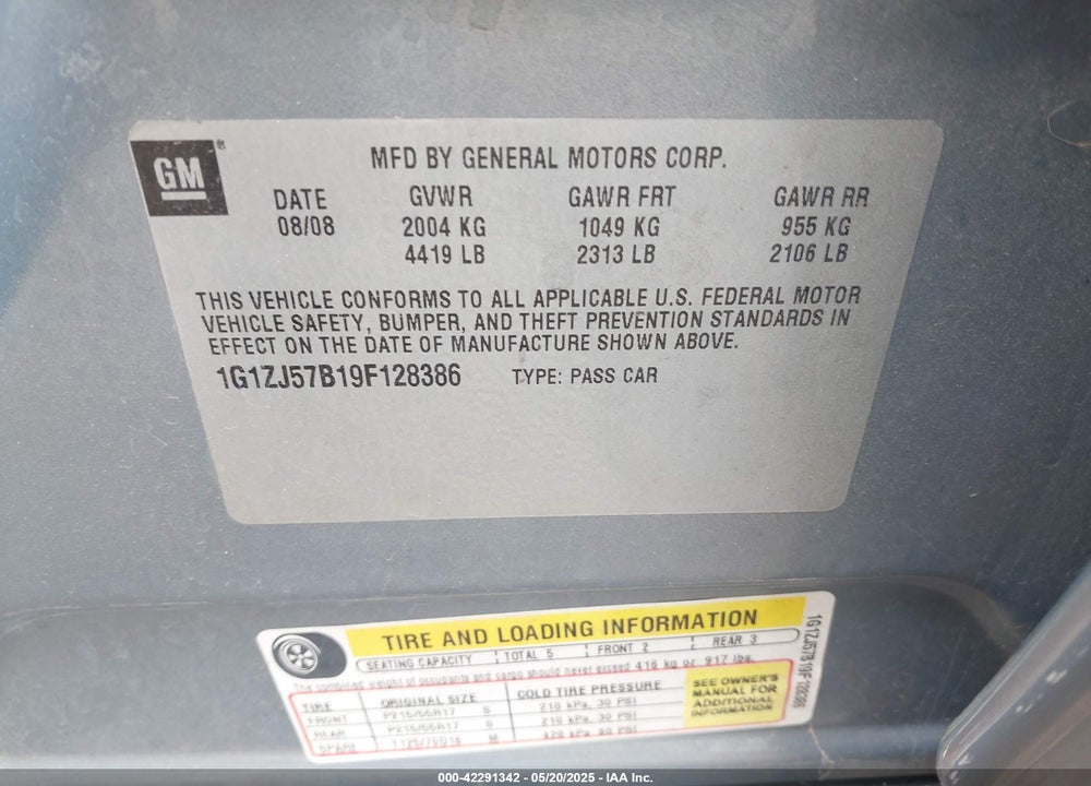 2009 CHEVROLET MALIBU LT VIN: 1G1ZJ57B19F128386