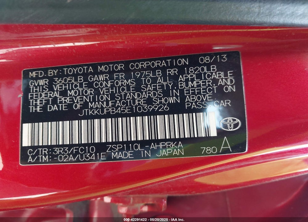 2014 SCION XD VIN: JTKKUPB45E1039926