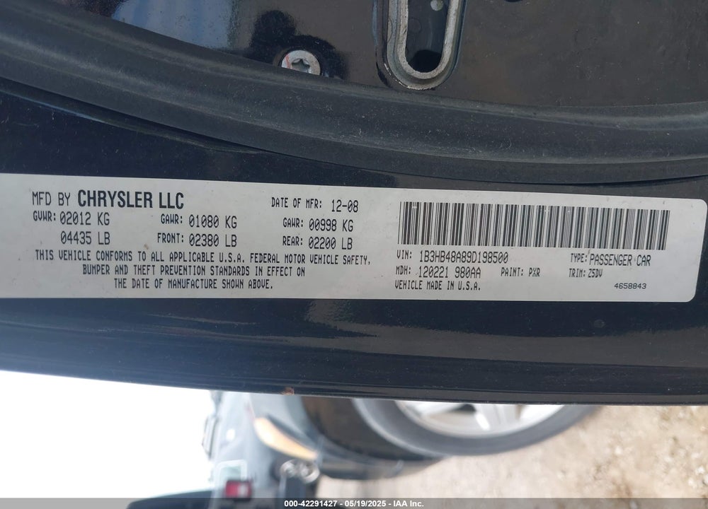 2009 DODGE CALIBER SXT VIN: 1B3HB48A89D198500