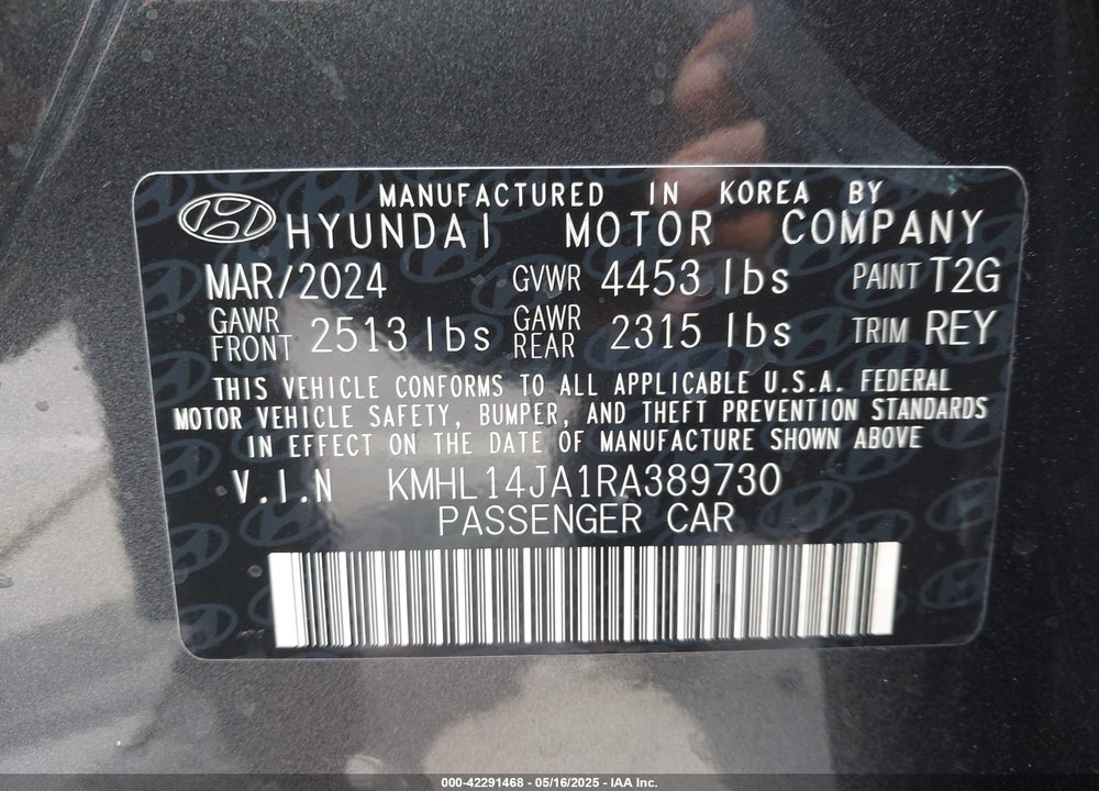 2024 HYUNDAI SONATA VIN: KMHL14JA1RA389730