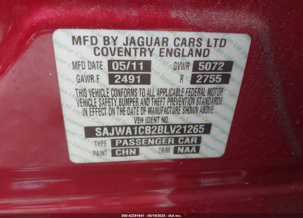 2011 JAGUAR XJ VIN: SAJWA1CB2BLV21265