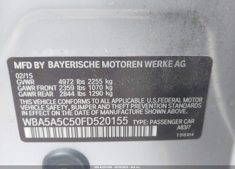 2015 BMW 528I VIN: WBA5A5C50FD520155