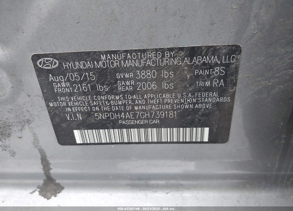 2016 HYUNDAI ELANTRA SE VIN: 5NPDH4AE7GH739181