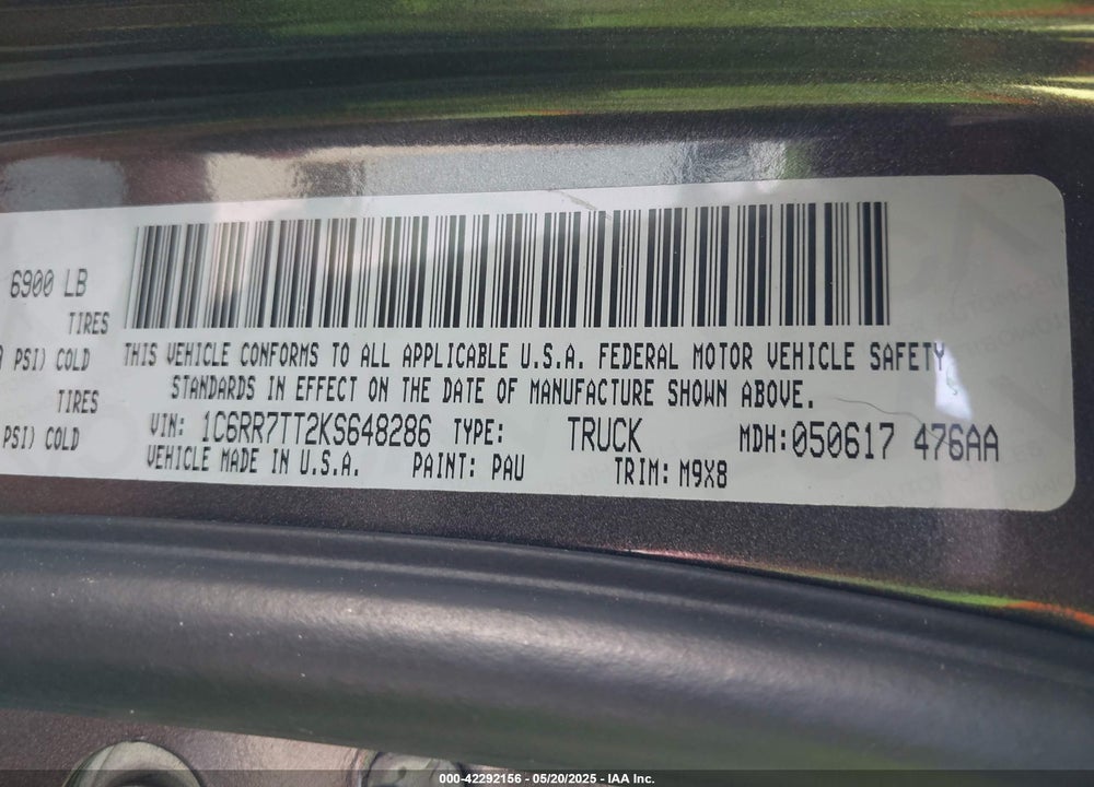 2019 RAM 1500 CLASSIC VIN: 1C6RR7TT2KS648286